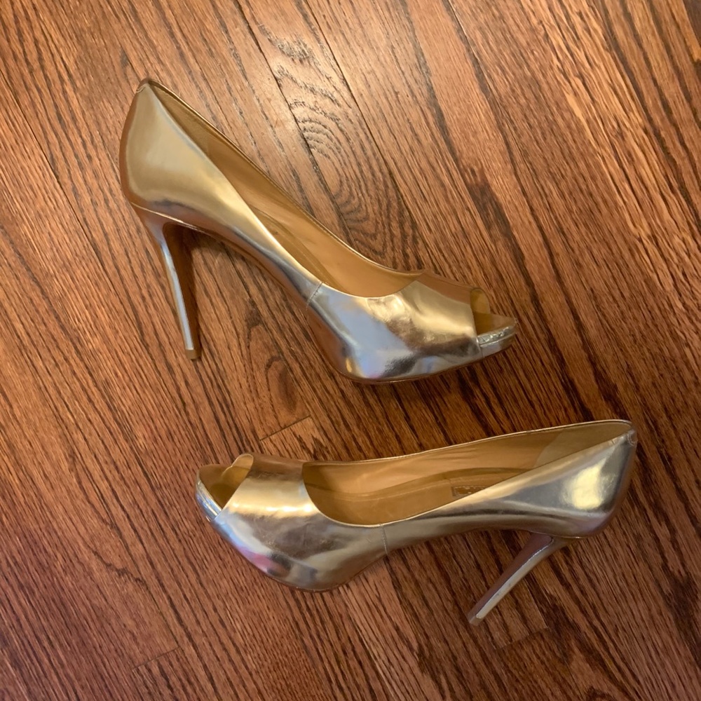 Schutz gold peep toe heels